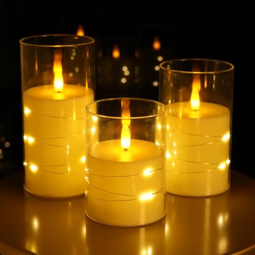 Image of 3Pcs Glass LED Flickering Flameless Candles for Home Wedding Party Decor