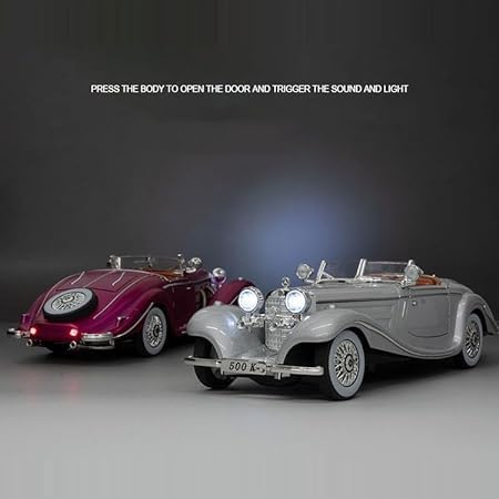 Image of 1:24 Mercedes-Benz 500K Diecast Metal Vintage Retro Toy Car Diecast Metal Pull Back Car - 4 Openable Doors with Sound & Light | Luxury Toy Car & Gift for Kids 【Colors as Per Stock】