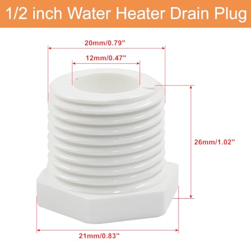 Image of 20Pcs White Plastic Water Heater Drain Plug Set, 1 /2 Inch NPT PVC Replacement Plug for RVs and Campers