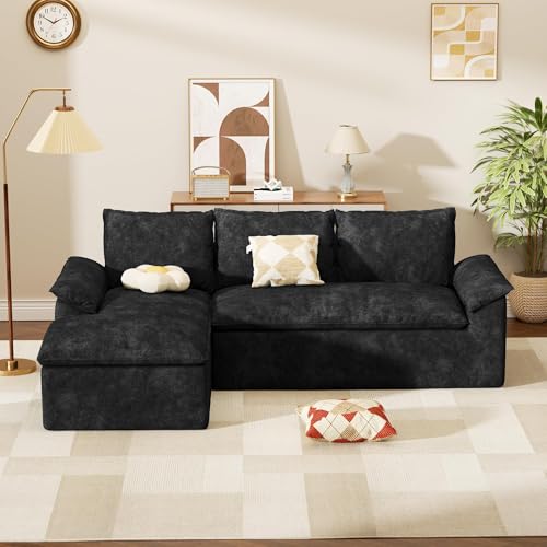 108 Inch Cloud Sectional Couch Modern Modular Sectional Sofa with Deep Seat - L Shaped Comfy 3 Seater Sectional Couches Memory Foam Boneless Fits Living Room & Bedroom, Black Corduroy