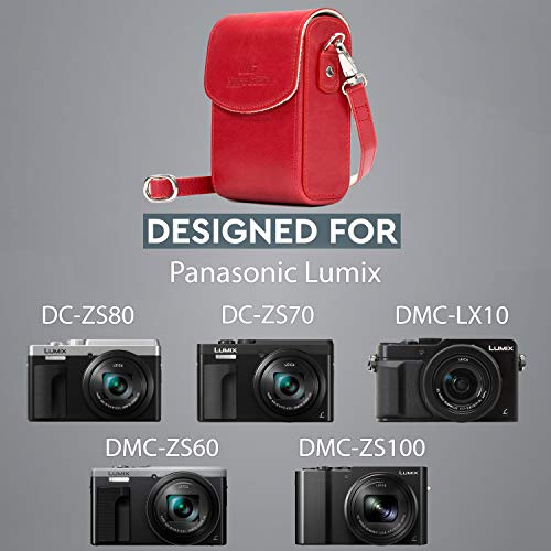 Megagear Leather Camera Case With Strap Compatible With Panasonic Lumix Dc-Zs80, Dc-Zs70, Dmc-Lx10, Dmc-Zs60, Dmc-Zs100, Red #TOP4