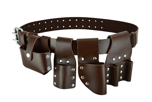 Scaffolding Brown Leather Tools Belt with Full Tools Set Pockets (Plain Leather)