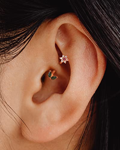 COCHARM Cute Flower Rook Earrings for Women Silver 16g Jewelry 16 Gauge Stainless Steel 8mm Piercing Dainty2