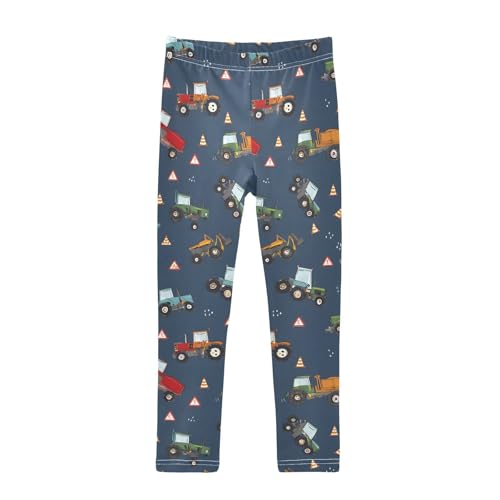 ALAZA Girls' Leggings Children's Yoga Pants Skinny Printed Dance Blue Background Truck Comfortable 4T