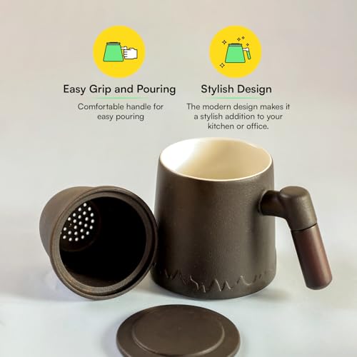 Image of Udyan Tea Infuser Mug | Ceramic Made Mug with Removable Infuser & Mesh Filter | Stylish Design with Easy Grip & Pouring (Noir Black)