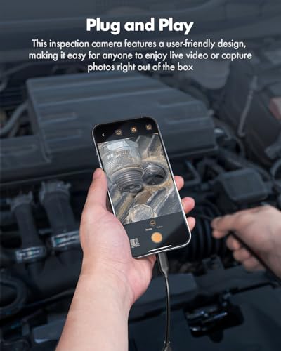 Image of Anykit Endoscope Camera with Light, 1920P HD Borescope with 8 Adjustable LED Lights, Semi-Rigid Snake Camera with Light, IP67 Waterproof Inspection Cam for iPhone & Android, 9.8 ft Single Lens