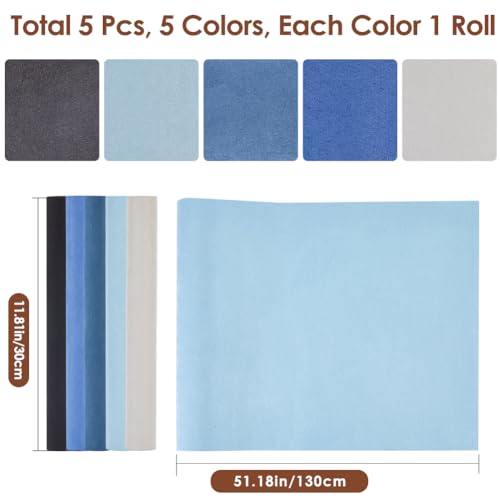 CRASPIRE 5 Rolls Book Cloth for Book Binding 51 x 11.8inch Suede Fabric Surface Paper Backed Bookcover Books Album Blue Black Grey Scrapbooking Archival DIY Covering Protector Bookcloth Bookbinding - Image 2