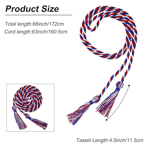 Image of GraduationMall Double Graduation Honor Cords Royal Blue /Red /White 68 inch