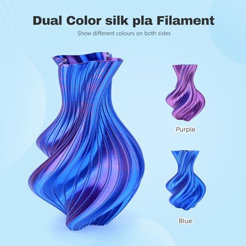 Image of Silk PLA Filament 1.75mm Blue Purple Dual Color PLA 3D Printer Filament 2 in 1 Coextrusion 1KG Spool(2.2lbs) 3D Printing Filament Dimensional Accuracy + /- 0.03mm Fits for Most FDM 3D Printers
