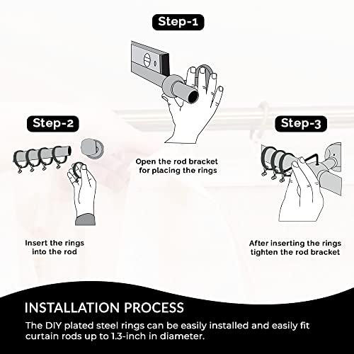 Tailor & Taylor Decorative Metal 1.3 Inch Round Curtain Rod Flat Rings With Plastic Insert, Black, Set Of 10 (Black) #TOP4