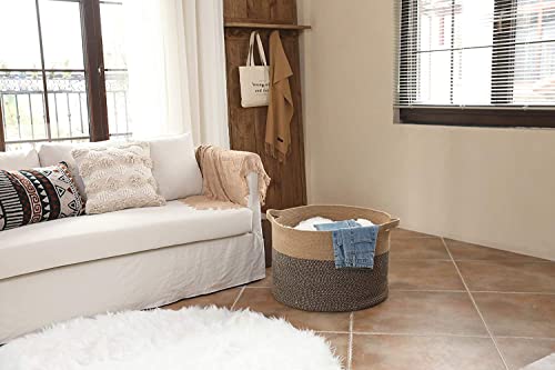 Image of ALBY Newyork'Woven Laundry Hamper, Toy Storage Bin, for Blankets Clothes Toys Pillows in Living Room, Baby Nursery, Jute /Black Mix (12'' x 12'' x 8'' Large, Mix Black Brown)