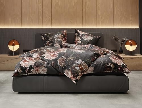 Bettwaesche-mit-Stil Mako Satin Bettwäsche Midnight Flower Rose/anthrazit...