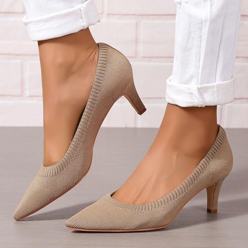 Women's Pumps Kitten Heel Pump Shoes Pointed Toe Knit Comfortable Casual Party Dressy Low Heel Dress Shoes2