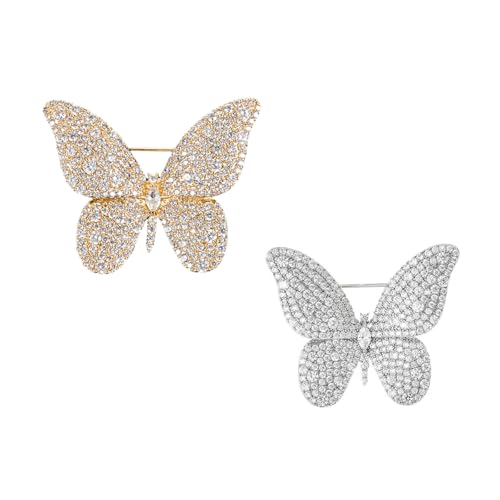 Fashion Butterfly Rhinestone Brooch Pin for Women Silver Gold-Toned Clear