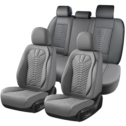 Image of Coverado Car Seat Covers Full Set, Nappa Leather Seat Covers for Cars, 5 Seats Universal Waterproof Seat Covers, Front and Back Car Seat Protector, Automotive Seat Covers Fit for Most Cars, Gray