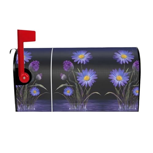 Purple Flowers Print Mailbox Cover Durable Oxford Cloth for American Standard & Large Size Mailboxes