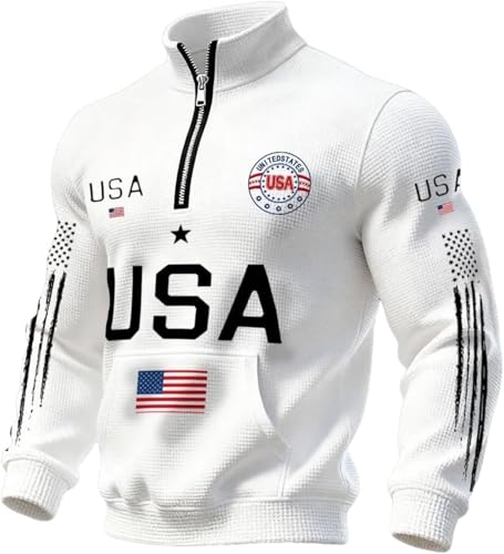Earneo 250th Anniversary USA Sweatshirt Men Women American Flag Sweatshirt Waffle 1776-2026 250th Anniversary Shirt (White X-Large)
