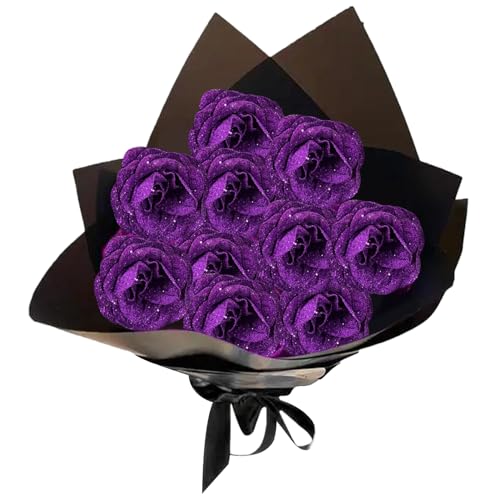 Stibzeup Glitzer Rosen Bouquet Set Lila