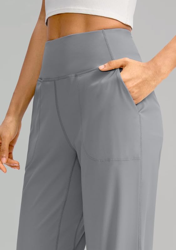 Soothfeel Wide Leg Pants for Women Yoga Work Pants with Pockets High Waist Lounge Sweatpants Dress Pants Petite/Tall 30"(Light Grey, XL) - Image 5