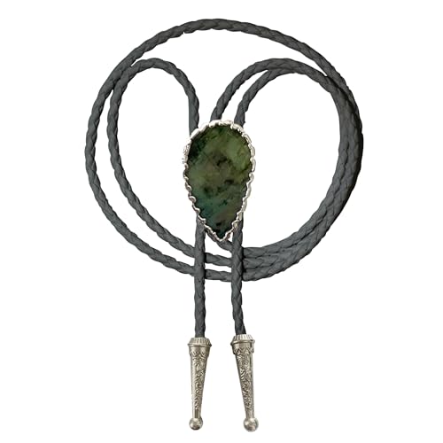 Image of Daisy Del Sol Bolo Tie Turquoise Stone Braided Vegan Faux Leather Silver Tips Handmade Necklace Adjustable Boho Western Jewelry