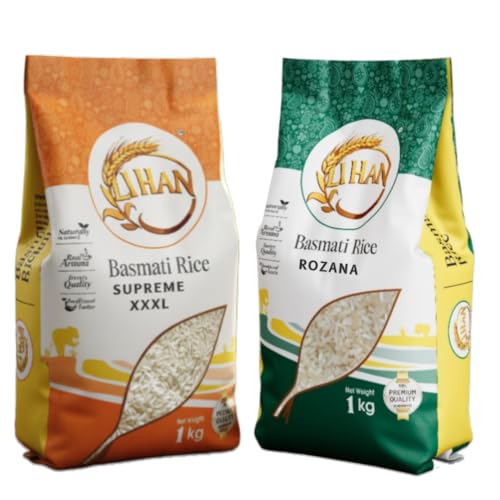 Image of Lihan Basmati Rice Combo - Supreme XXXL (1kg) + Rozana (1kg) | Naturally Aromatic | Ideal for Everyday & Special Meal