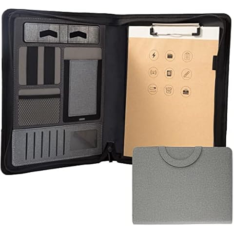 Padfolio Portfolio Binder – PU Leather Business Portfolio Organizer – Zippered Portfolio Padfolio for Women & Men (Non Calculator-Light Gray) Cover