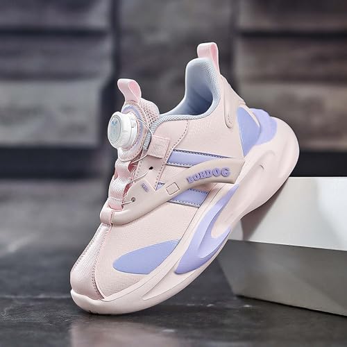 Kid's Rotating Buckle Running Shoes, Breathable and Lightweight Walking Shoes, Anti Slip and Wear-Resistant Sports Shoes, Synthetic Leather Upper Running Shoes, Short Distance Running Shoes.4