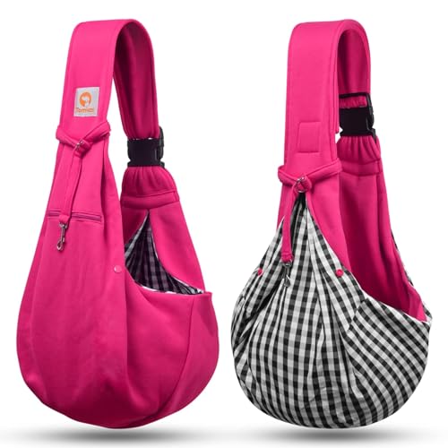 Image of TOMKAS Dog Sling Carrier for Small Dogs Puppy Carrier for Small Dogs (Rose red, Adjustable Strap for 3-10 lbs & Zipper Pocket)
