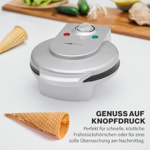 Foto von Clatronic® Hörnchenautomat für hauchdünne Waffeln | ideal für Eis-Waffelhörnchen | Backfläche Ø 18 cm | inklusive Hörnchenkegel | antihaftbeschichtet | regelbarer Bräunungsgrad | 1200 Watt | HA 3494
