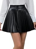 Verdusa Women's PU Leather Pleated Skirt High Waisted A Line Flared Mini Skirt Black Medium