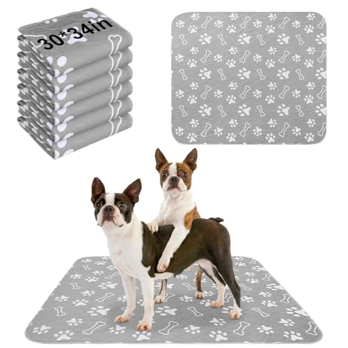 BEAUTYZOO 6 Pack Washable Pee Pads for Dogs, Reusable Puppy Pads for Potty Training, Waterproof Super Absorbent Whelping Pads Mats Non Slip Against Urine for Small Medium Dogs Cats, 30" x 34"