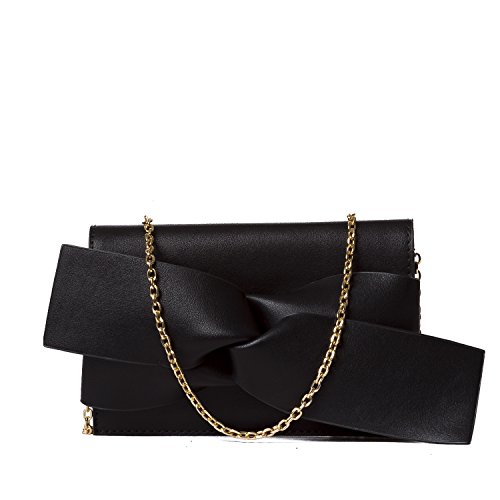 Handbag Republic Women Purse Vegan PU Leather Fashion Evening Clutch Bag Messenger Style With Cute Bow Tie (Black)