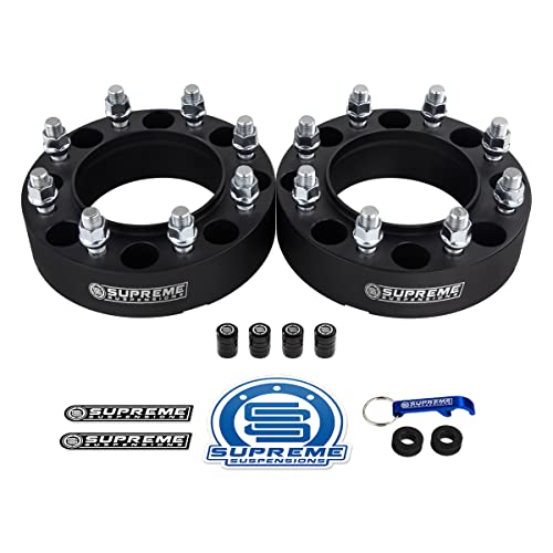 Supreme Suspensions - 2pc Set [Black] 2" Hub Centric Wheel Spacers for Ford F-250 / F-350 Super Duty & Excursion - BP: 8x170mm / CB: 124.9mm / Studs: M14x1.5 [Includes 4 Tire Valve Caps]