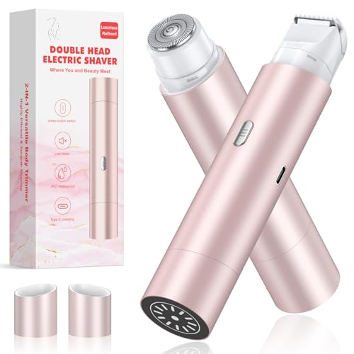 Image of Bikini Trimmer for Women, Dual Head Face Shaver Body Hair Trimmmer, IPX7 Waterproof Womens Electric Razor for Legs, Rose Gold
