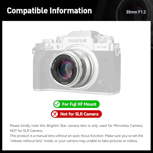 Image of Brightin Star 35mm Lens APS-C Large Aperture Portrait Lens Mirroless Camera (Silver(for Fuji XF), 35mm F1.2)