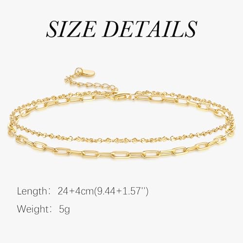 14K Gold Anklets for Women Gold Ankle Bracelets for Women Double-Layer Design Delicate Chain Stacked with Paperclip Link Anklets for Womens ankles bracelets2