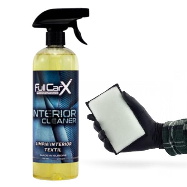 AutoFullCar - Pack Limpia Tapicería Textil FullCarX 750ml. + Esponja Limpieza - Limpieza de Coche, Asientos, Alfombrillas, etc - Pack Válido para El Hogar
