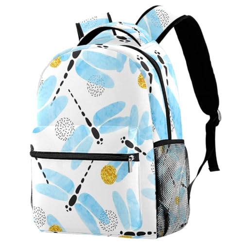 Sac à dos bleu clair imprimé libellules multicolores avec grand volume 40cm