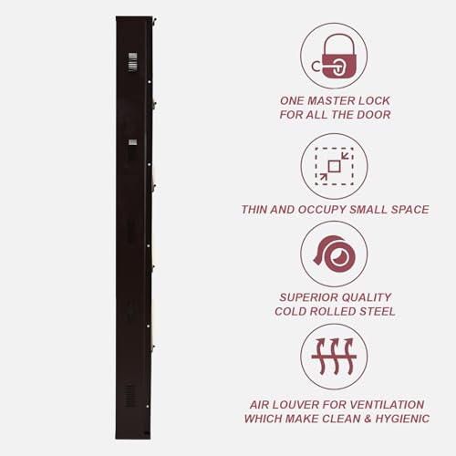 Image of Metal Shoe Rack Wall Mounted for Home with Central Locking | 4 Door 20 inch Wall Mounted Metal 8 Pair Shoe Rack Cabinet | Pre-Assembled Rack Shelves | 3 Year Warranty (Brown)