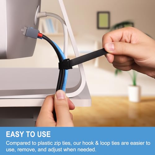 Image of 200 PCS 8 Inches Reusable Cable Ties | Adjustable Cord Wraps, Cable Straps | Hook & Loop Cord Organizer, Cable Management (Pack of 2)