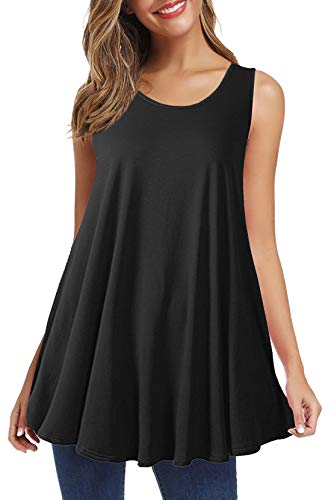 iGENJUN Women's Summer Sleeveless Swing Tunic Casual Floral Flare Tank Tops,Black,M
