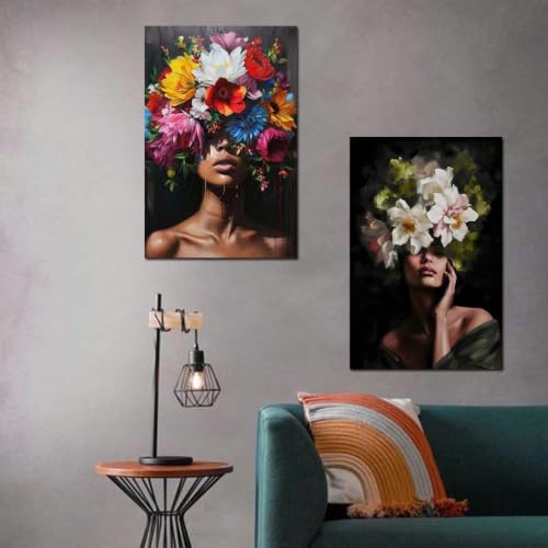 Portraits floraux de femmes sur toile lot de 3 pour décoration murale esthétique du salon