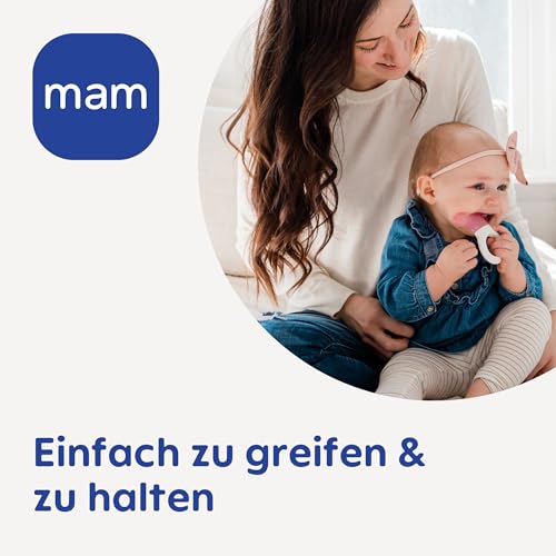 MAM Cooler & Clip kühlender Beißring, Zahnungshilfe mit Clip für einfaches Befestigen, extra kleiner und leichter Beißring für Babys, ab 2+ Monate, rosa