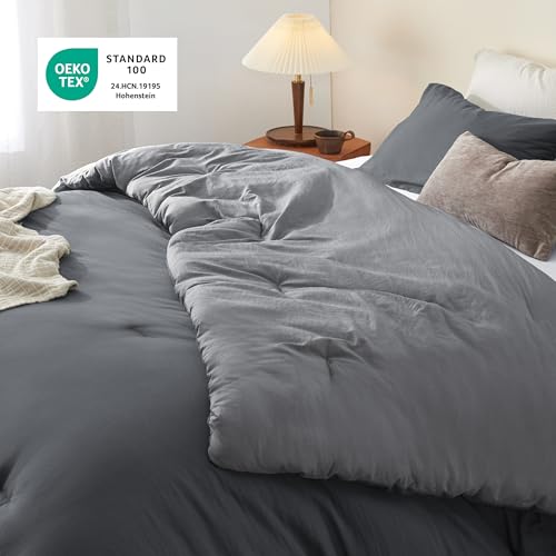Image of Bedsure Queen Comforter Set, Dark Gray Soft Prewashed Bedding for All Seasons, 3 Pieces GentleSoft Bed Set, 1 Lightweight Comforter (90 inchx90 inch) and 2 Pillowcases (20 inchx26 inch)
