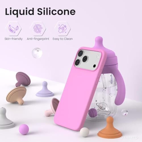 Image of ORNARTO Compatible with iPhone 17 Pro Max Case 6.9 inch, Slim Liquid Silicone 3 Layers Soft Gel Rubber Shockproof Protective Cover with Anti-Scratch Microfiber Lining-Cherry Blossom