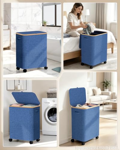 Image of Double Laundry Basket with Wheels and Lid, 150L Clothes Hampers for Laundry