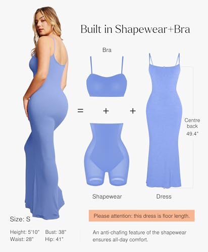 Image of Popilush Maxi Bodycon Dress with Built in Bra, Long Shapewear Dresses | Tummy Control, Floor-length, Formal Occasions, Wedding Guest and Engagement