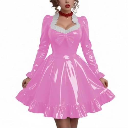 Vestido corto de manga larga de piel sintética con ajuste elástico moldeador