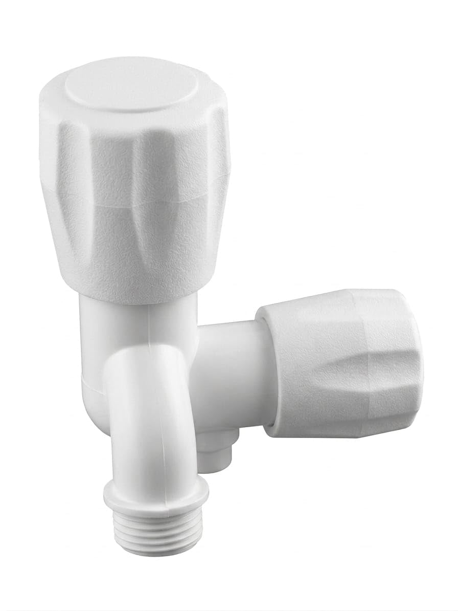 Two Way Bib Cock, White, Plastic, Make in India, Plumbing Water Tap Pack of (1, White)-image-26