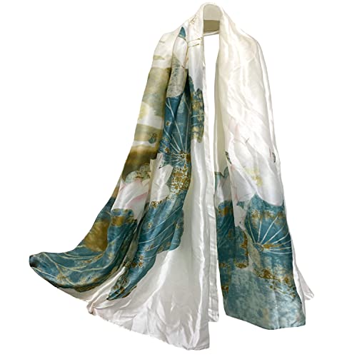 ehsbuy Seidenschals für Frauen mit Blumenmuster, langer Strand, Damenschals & Wraps weich, elegant, Damenschal, Geschenke, dünner Chiffon, leicht, Vintage, Damenschals, lotus, One size Cover